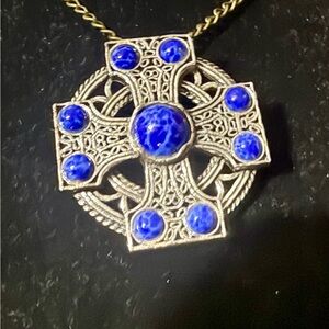 Vintage Silver Tone Celtic Cross 1.25" Irish Pin Pendant Combo Glass Cabochons